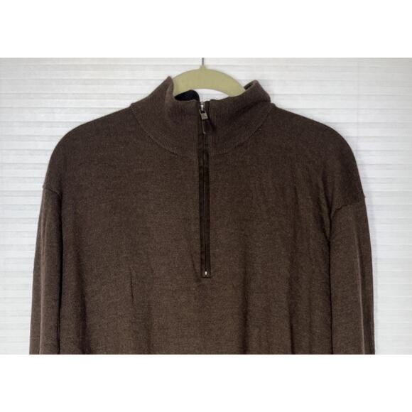 Orvis Sweater Mens Large Brown Merino Wool Knit 1/4 Zip Mock Neck Pullover - Picture 2 of 9